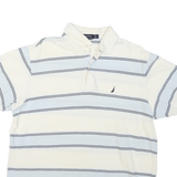 NAUTICA Mens White & Light Blue Striped Short Sleeve Polo Shirt S Classic Cotton