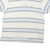 NAUTICA Mens White & Light Blue Striped Short Sleeve Polo Shirt S Classic Cotton