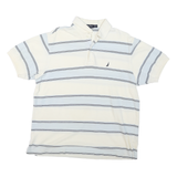 NAUTICA Mens White & Light Blue Striped Short Sleeve Polo Shirt S Classic Cotton