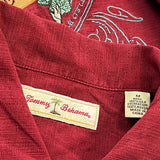 Wine A Little Tommy Bahama Graphic Short Sleeve Shirt - Medium Red Silk
