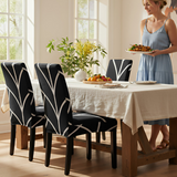 Anyseat Black with Linear Design Chair Cover – Elastic Slipcover with Anti‑Dirt Protection for Dining Room, Kitchen, Wedding, Hotel, Banquet & Restaurant