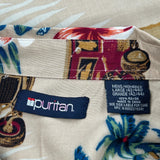 Puritan Floral Hawaiian Shirt - Large Beige Viscose