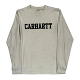 Work In Progress Carhartt Spellout Long Sleeve T-Shirt - Large Cream Cotton