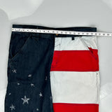 American Flag Qruel Graphic Denim Shorts - 40W 13L Blue Cotton