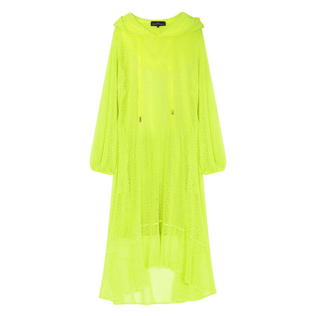 Aphrodite Neon Lime Holiday Resort Midi Dress With Hoodie -Inclusive Plus Size up to UK 16 / US 12