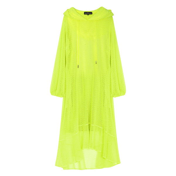 Aphrodite Neon Lime Holiday Resort Midi Dress With Hoodie -Inclusive Plus Size up to UK 16 / US 12