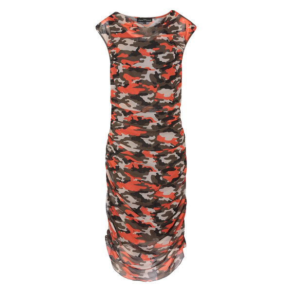 Boudicca Summer Orange Camouflage Ruched Dress-Inclusive Plus Size up to UK 24 / US 20