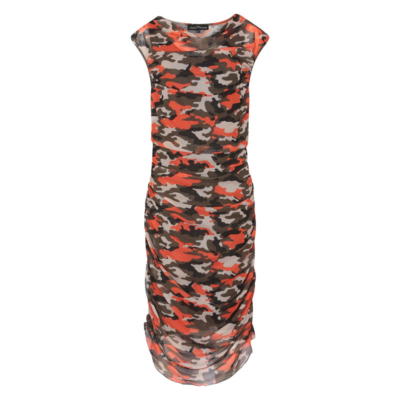 Boudicca Summer Orange Camouflage Ruched Dress-Inclusive Plus Size up to UK 24 / US 20