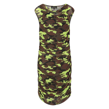Boudicca Summer Neon Lime Camouflage Midi Dress -Inclusive Plus Size up to UK 26 / US 22