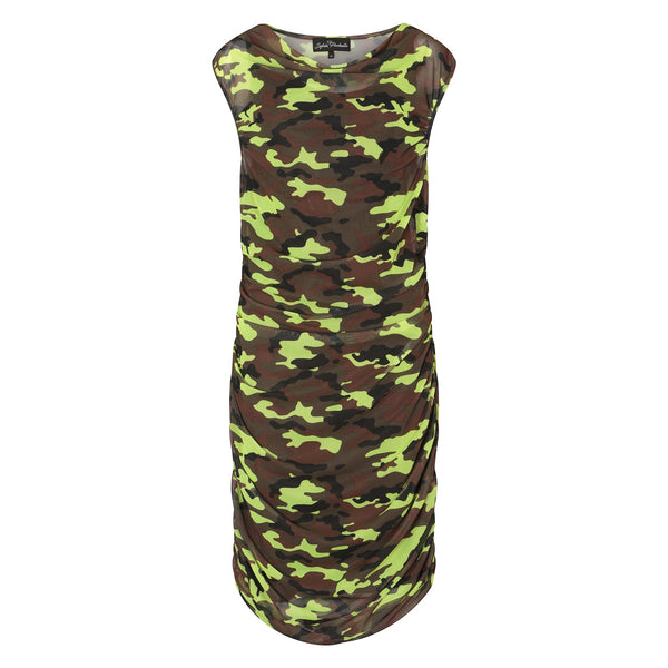 Boudicca Summer Neon Lime Camouflage Midi Dress -Inclusive Plus Size up to UK 26 / US 22