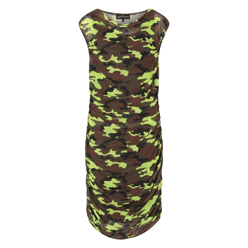 Boudicca Summer Neon Lime Camouflage Midi Dress -Inclusive Plus Size up to UK 26 / US 22
