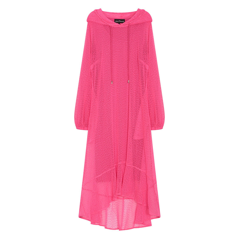 Aphrodite Hot Pink Holiday Resort Midi Dress With Hoodie -Inclusive Plus Size up to UK 22 / US 18