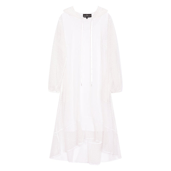 Aphrodite White Holiday Resort Midi Dress With Hoodie -Inclusive Plus Size up to UK 18 / US 14