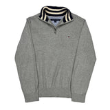 Tommy Hilfiger Striped 1/4 Zip - Medium Gray Cotton