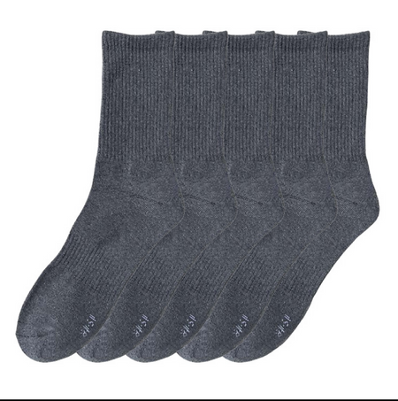 Anyfootwear 5 Pairs Unisex Long Cotton Socks Size 10-14 Dark Grey High Quality Office Business Sports Skateboard Knitted Casual Solid Color Socks