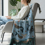 Anycozy Blue Faux Cashmere Throw Blanket – Mermaid Pattern Sofa Cover with Tassels, Soft Picnic & Camping Mat