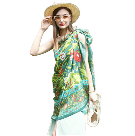 Anyyou 100% Mulberry Silk Light Green Scarf Women Luxury Long Shawl – Beach Wear, Swimwear Cover Up, Pashmina Foulard Fashion Accessory