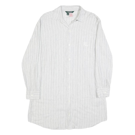 LAUREN RALPH LAUREN Womens White Striped Shirt Dress Cotton Blend Long Sleeve XS