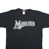 MAJESTIC Mens Black Marlins Graphic T-Shirt L Short Sleeve Crew Neck Delgado 25