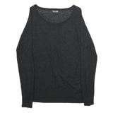 CHICOREE Womens Black Plain Jumper Crew Neck Basic Knit M Lightweight Cotton