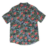 Mens Navy Blue Red Green Floral Pattern Short Sleeve Shirt M Cotton Summer