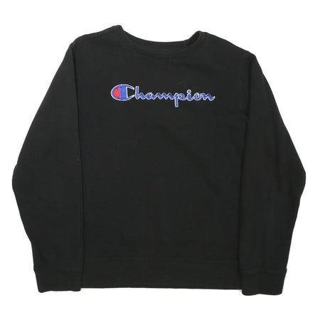 CHAMPION Boys Black Crew Neck XL Cotton Blend Pullover Sweatshirt Logo