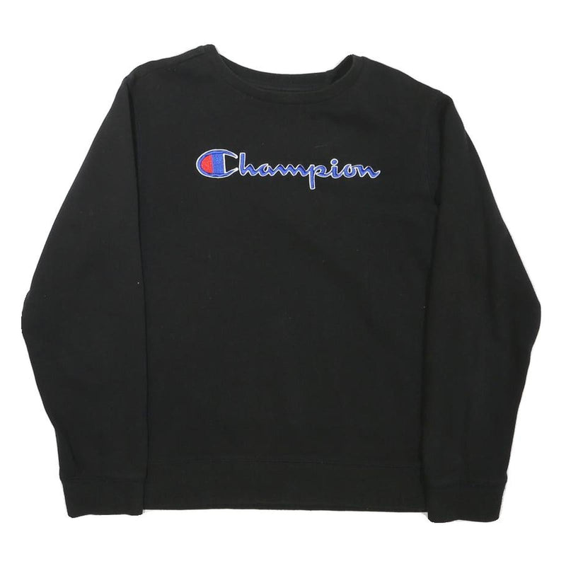 CHAMPION Boys Black Crew Neck XL Cotton Blend Pullover Sweatshirt Logo