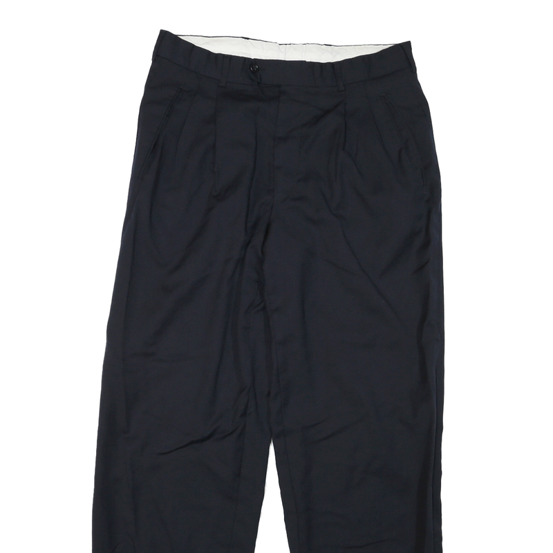 Mens Regular Fit Black Polyester Button Closure Trousers W32 L32 Classic