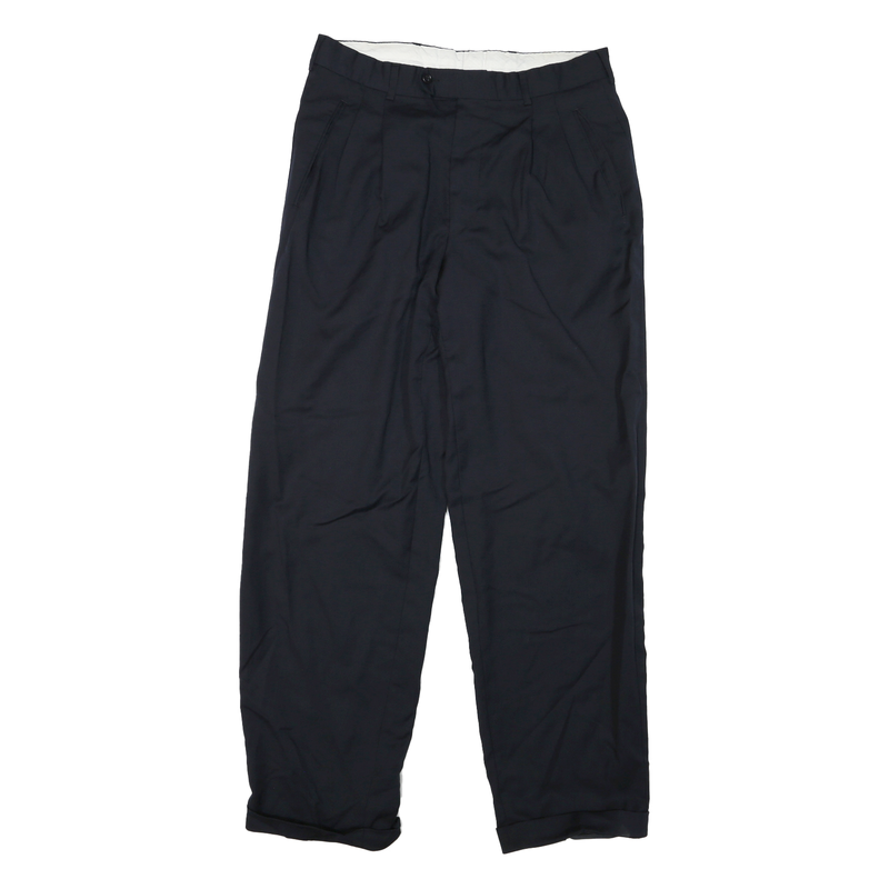 Mens Regular Fit Black Polyester Button Closure Trousers W32 L32 Classic