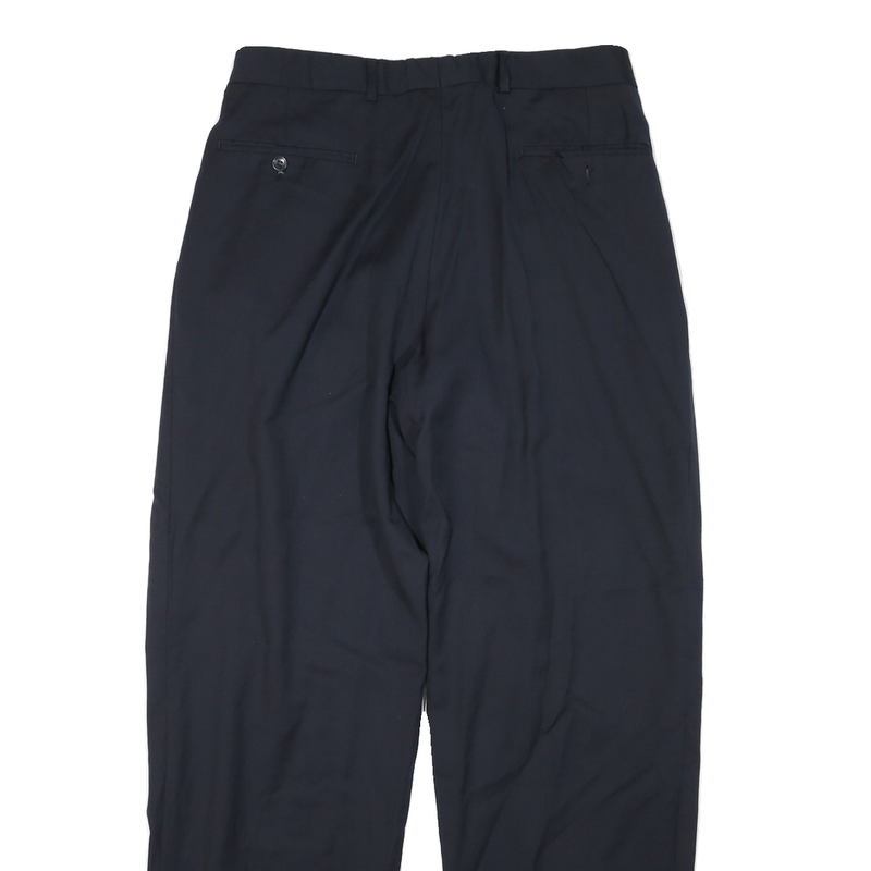 Mens Regular Fit Black Polyester Button Closure Trousers W32 L32 Classic