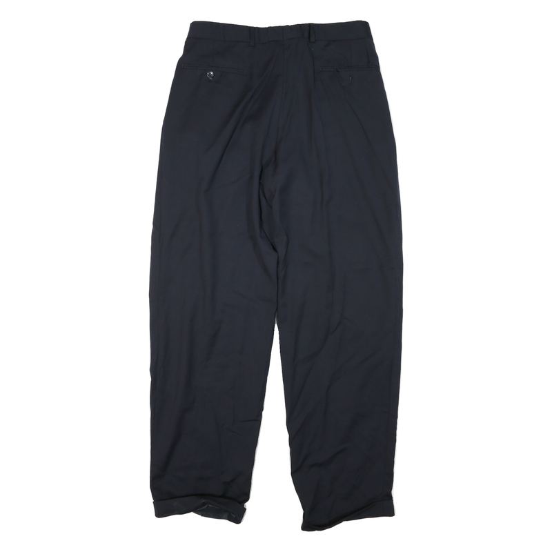 Mens Regular Fit Black Polyester Button Closure Trousers W32 L32 Classic