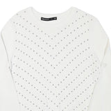 KAREN MILLEN Womens White Studded Plain Crew Neck Basic Knit Jumper S Elegant