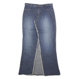 SCOTT Womens Blue Denim Midi Cotton Skirt S Frayed Front Split Casual