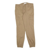 PIER ONE Mens Slim Beige Cargo Jogger Trousers W34 L32 Casual Utility Zip