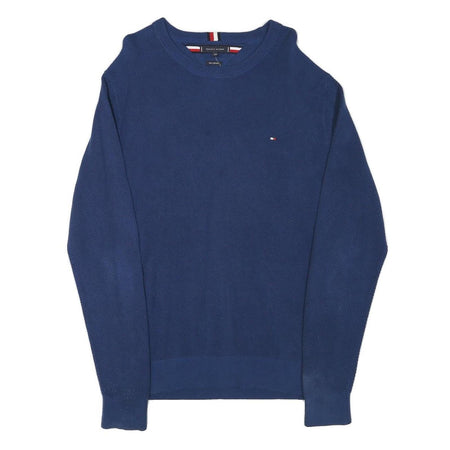TOMMY HILFIGER Mens Blue Crew Neck Patterned Jumper Cotton Blend XL Pullover