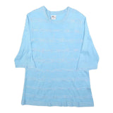 DI STRICK Womens Blue Patterned Cotton Blend Jumper Crew Neck Regular UK 12