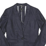 MASSIMO DUTTI Womens Navy Blue Blazer Jacket S Linen Blend Classic Tailored
