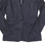 MASSIMO DUTTI Womens Navy Blue Blazer Jacket S Linen Blend Classic Tailored