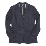 MASSIMO DUTTI Womens Navy Blue Blazer Jacket S Linen Blend Classic Tailored