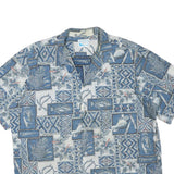 PRIDE Mens Blue & Cream Patterned Cotton Blend Casual Shirt L Short Sleeve