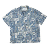 PRIDE Mens Blue & Cream Patterned Cotton Blend Casual Shirt L Short Sleeve