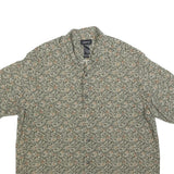 CLAIBORNE Mens Green Patterned Cotton Blend Shirt L Short Sleeve Casual