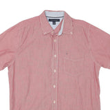 TOMMY HILFIGER Mens Red & White Striped Shirt M Casual Button Down Cotton Blend
