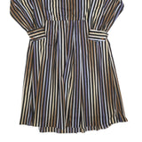 Womens Black Brown Blue Striped Day Dress Polyester Blend Long Sleeve Knee