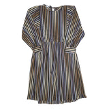 Womens Black Brown Blue Striped Day Dress Polyester Blend Long Sleeve Knee
