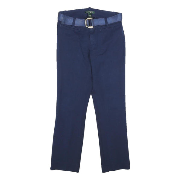 LAUREN RALPH LAUREN Womens Navy Cotton Blend Regular Fit Straight Leg Trousers