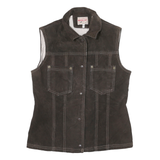 IN FLIGHT Womens Brown Leather Button Jacket M Woven Sleeveless Stylish Casual