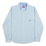 CHAPS Mens Blue & White Check Shirt L Long Sleeve Button Cotton Blend