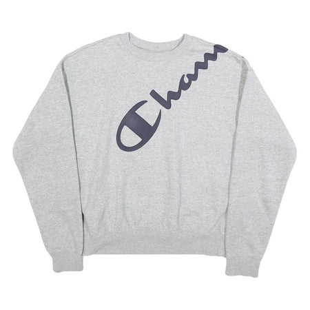 CHAMPION Mens Grey Crew Neck M Cotton Blend Pullover Sweatshirt Logo