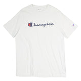CHAMPION Mens White Cotton Graphic T-Shirt L Short Sleeve Crew Neck Logo